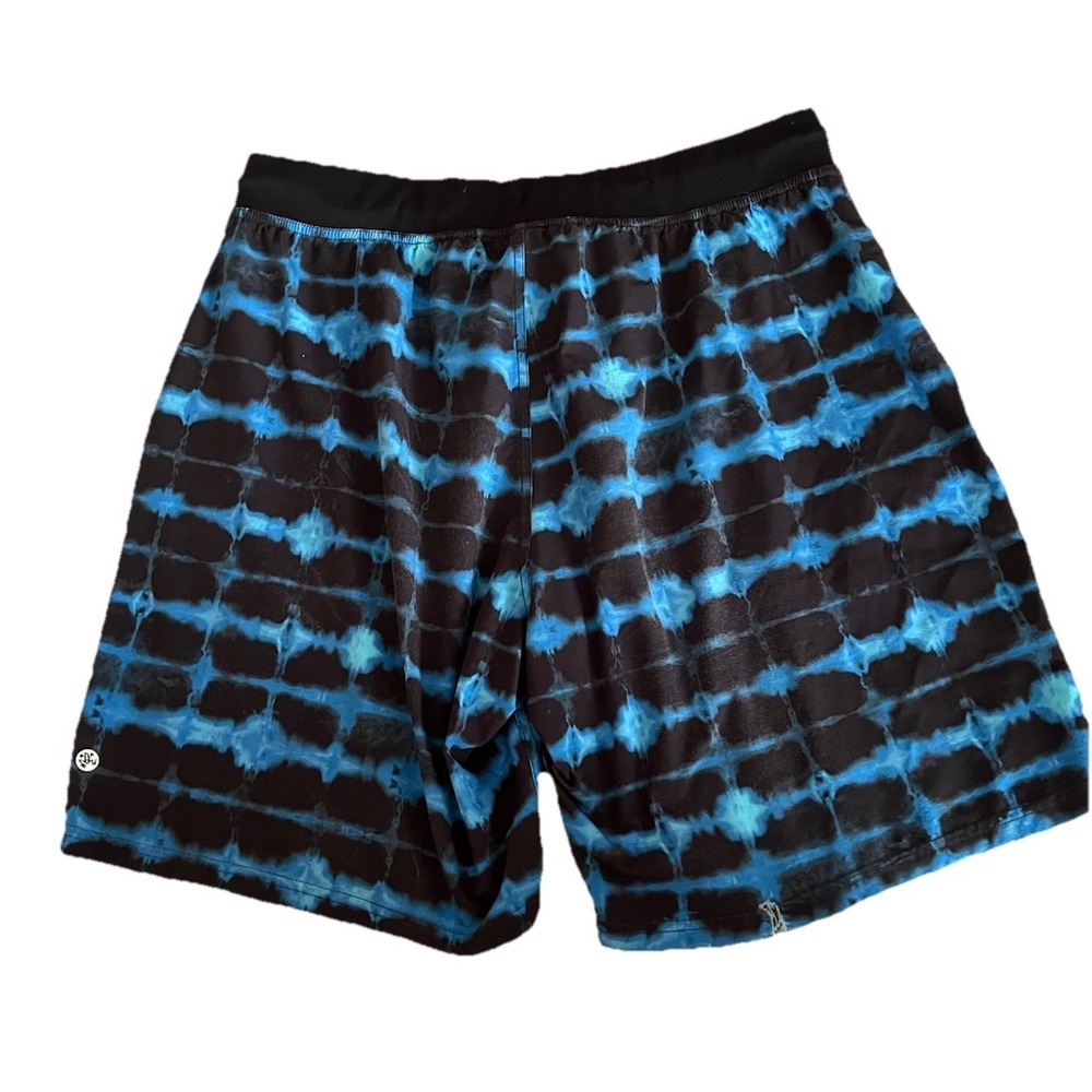 Manduka Men's Large Tie Dye Blue Polyester Linerless Perf Activewear Shorts
